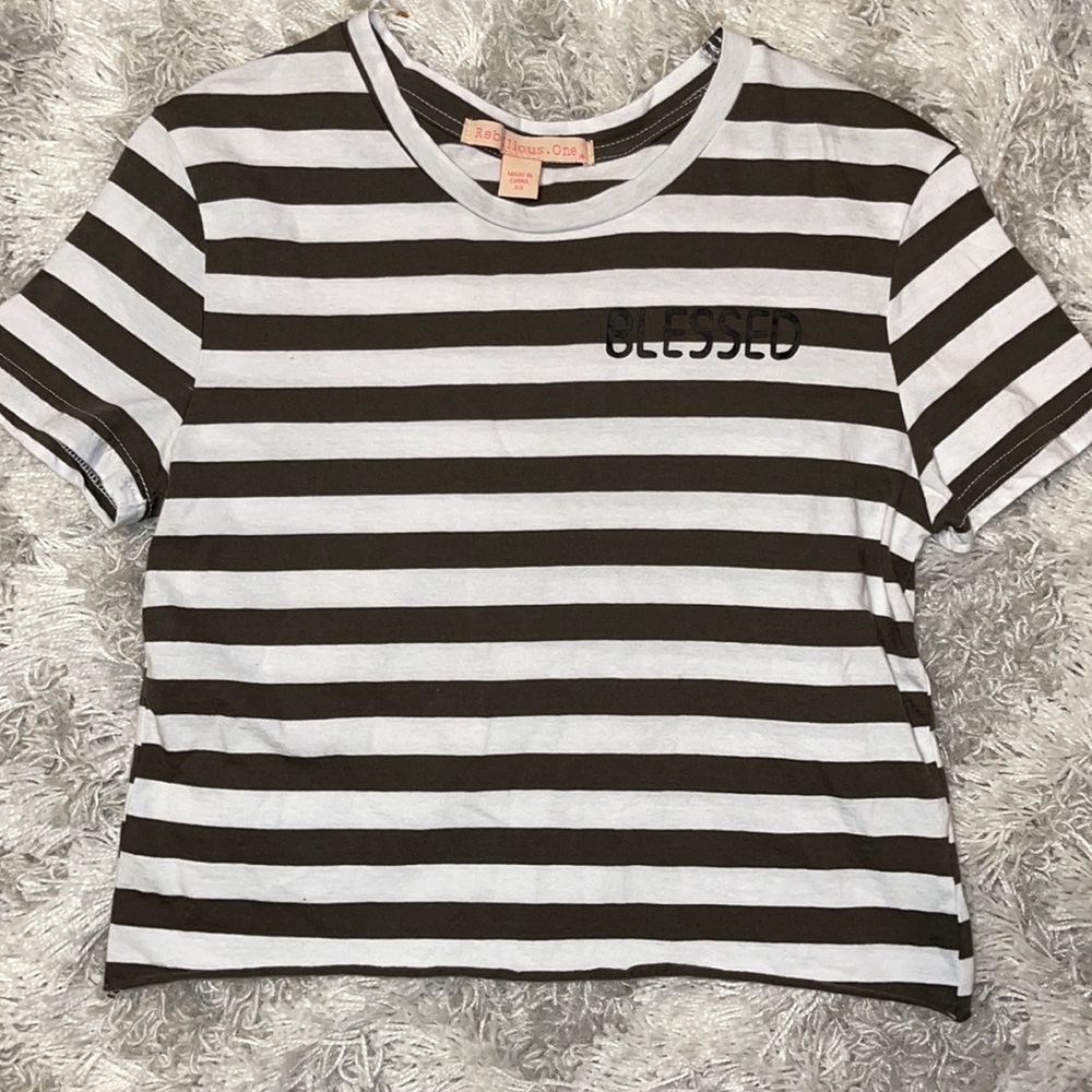“Blessed” Green & White Striped Top